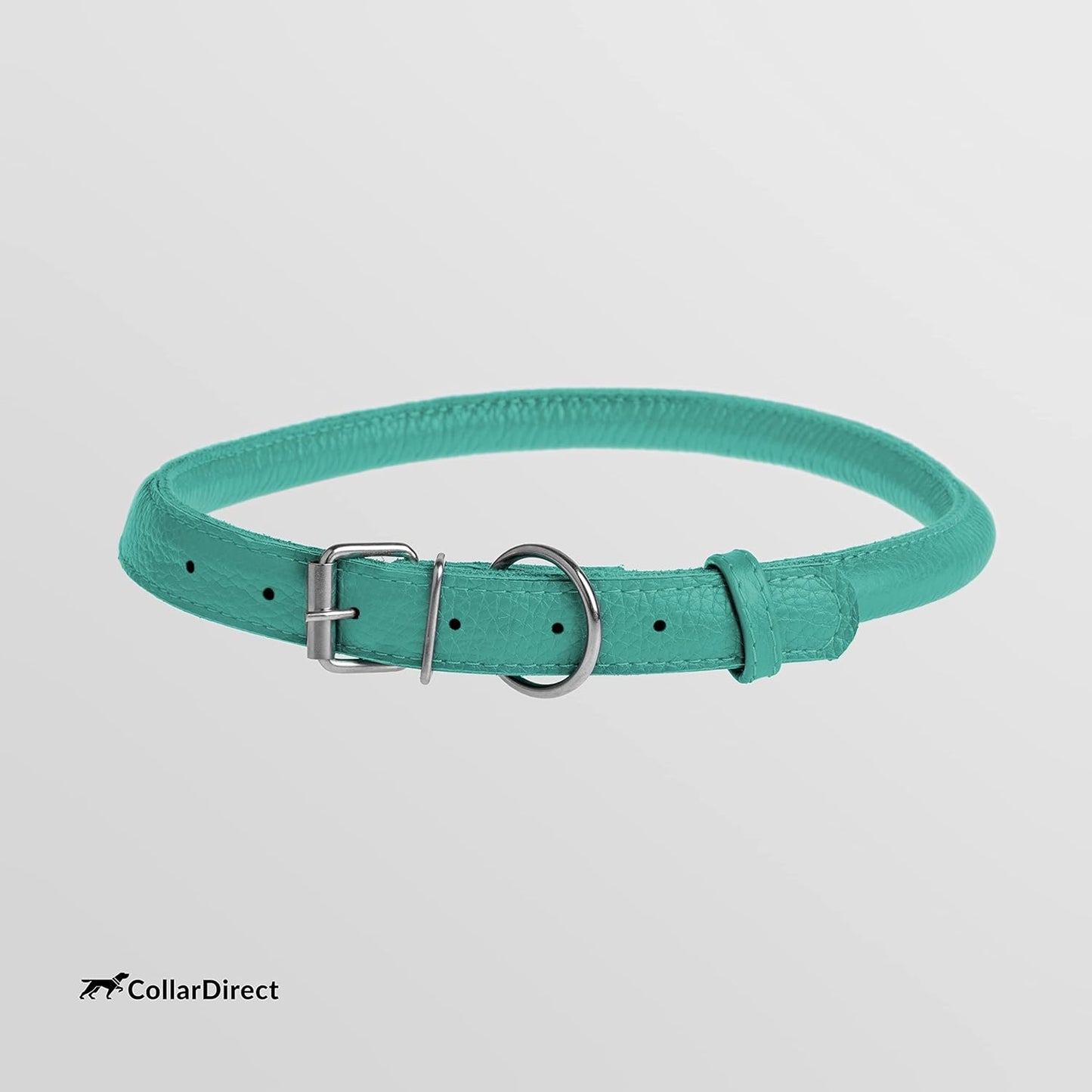CollarDirect Rolled Leather Dog Collar, Soft Padded Round Puppy Collar, Handmade Genuine Leather Collar Dog Small Large Cat Collars 13 Colors (13-16 Inch, Mint Green Textured)