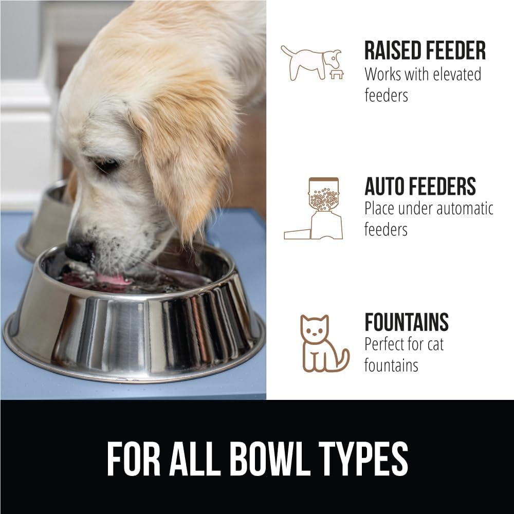 GORILLA GRIP 100% Waterproof Raised Edge BPA Free Silicone Pet Feeding Mat, Dog Cat Food Mats Contain Spills Protects Floors, Placemats for Cats and Dogs Water Bowl, Pets Accessories 28x18 Blue