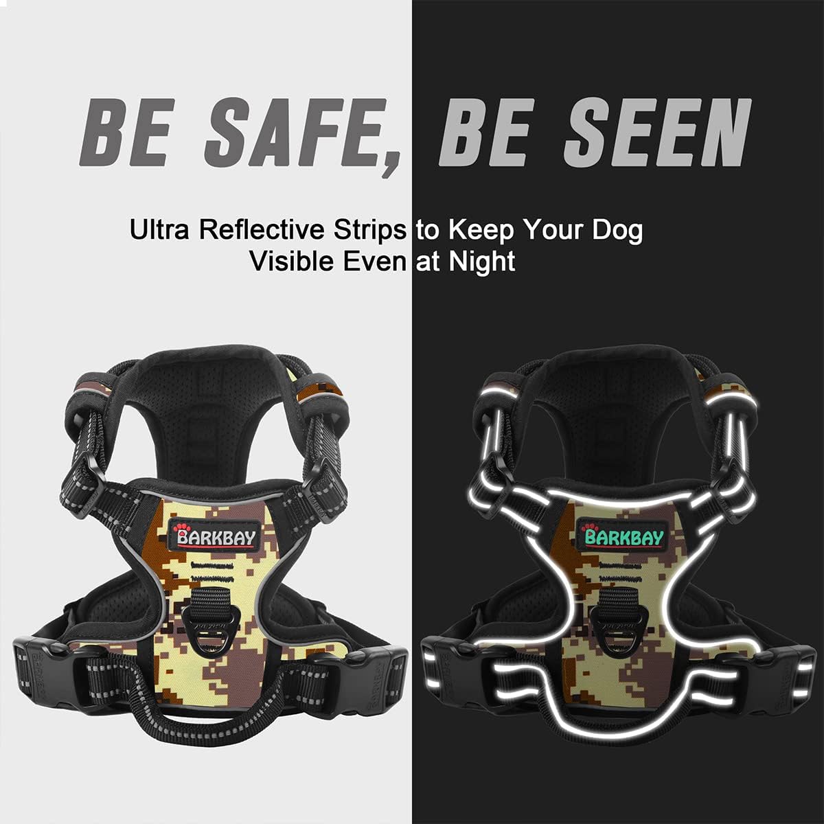 BARKBAY No Pull Dog Harness Front Clip Heavy Duty Reflective Easy Control Handle for Large Dog Walking(Desert camo,L)