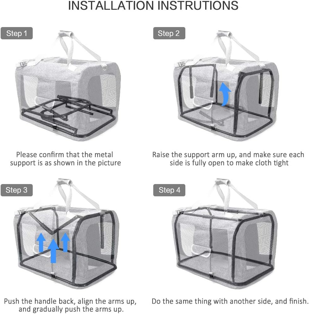 Extra Large Cat Carrier Soft Sided, Portable Small Dog Carrier for 2 Cats, 24"x16.5"x16" Car Travel Folding Comfortable Design with Bowl, Blue