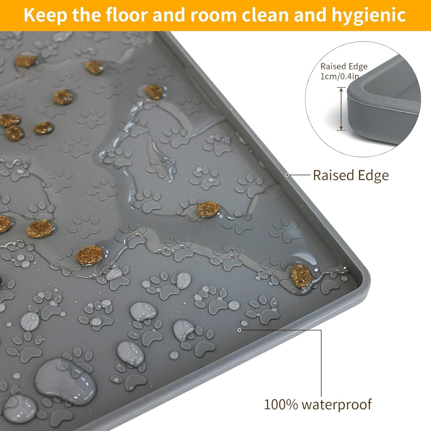 Ptlom Pet Placemat for Dog and Cat, Mat for Prevent Food and Water Overflow, Suitable for Small, Medium and Big Pet,24.5" 16.5", Grey