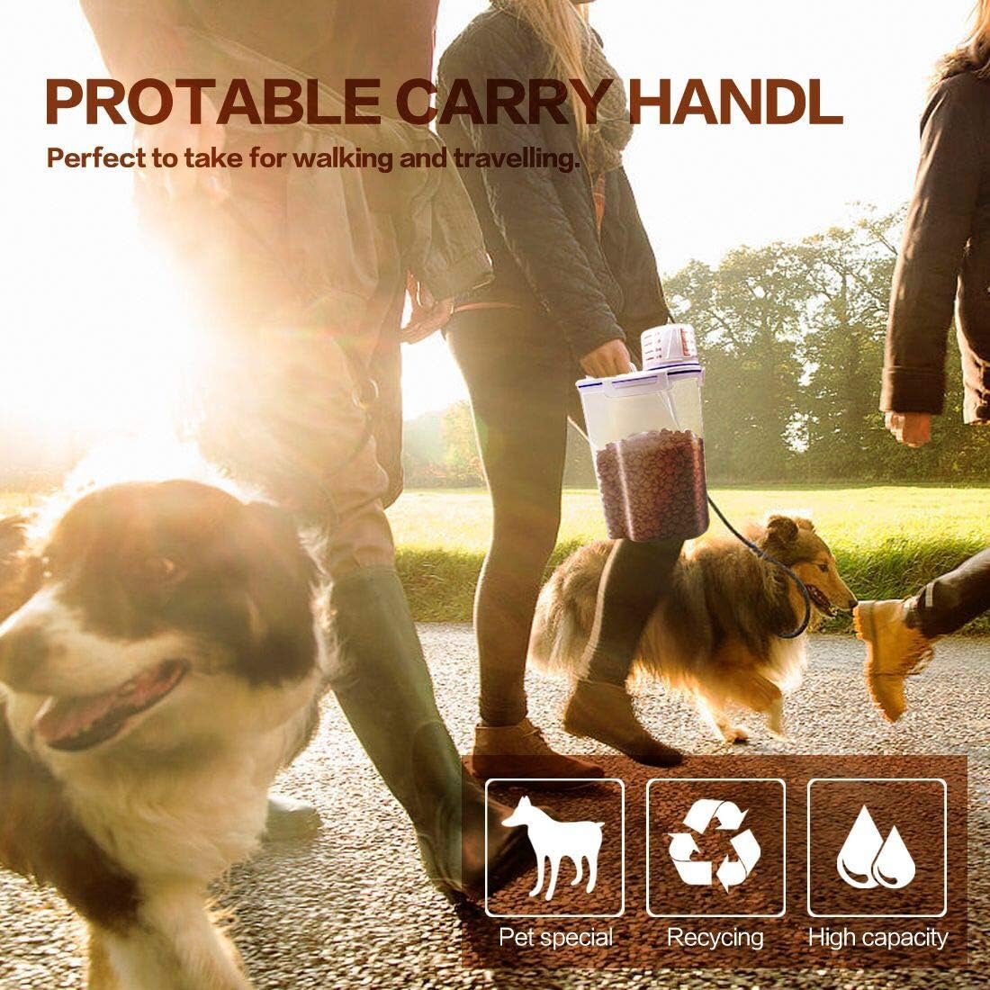 Dog Food Storage Container Small, Cat Food Storage Container Airtight Plastic Dispenser with Graduated Measuring Cup, Pourable Spout and Portable Collapsible Dog Bowl for Pet Food, Birds Seed