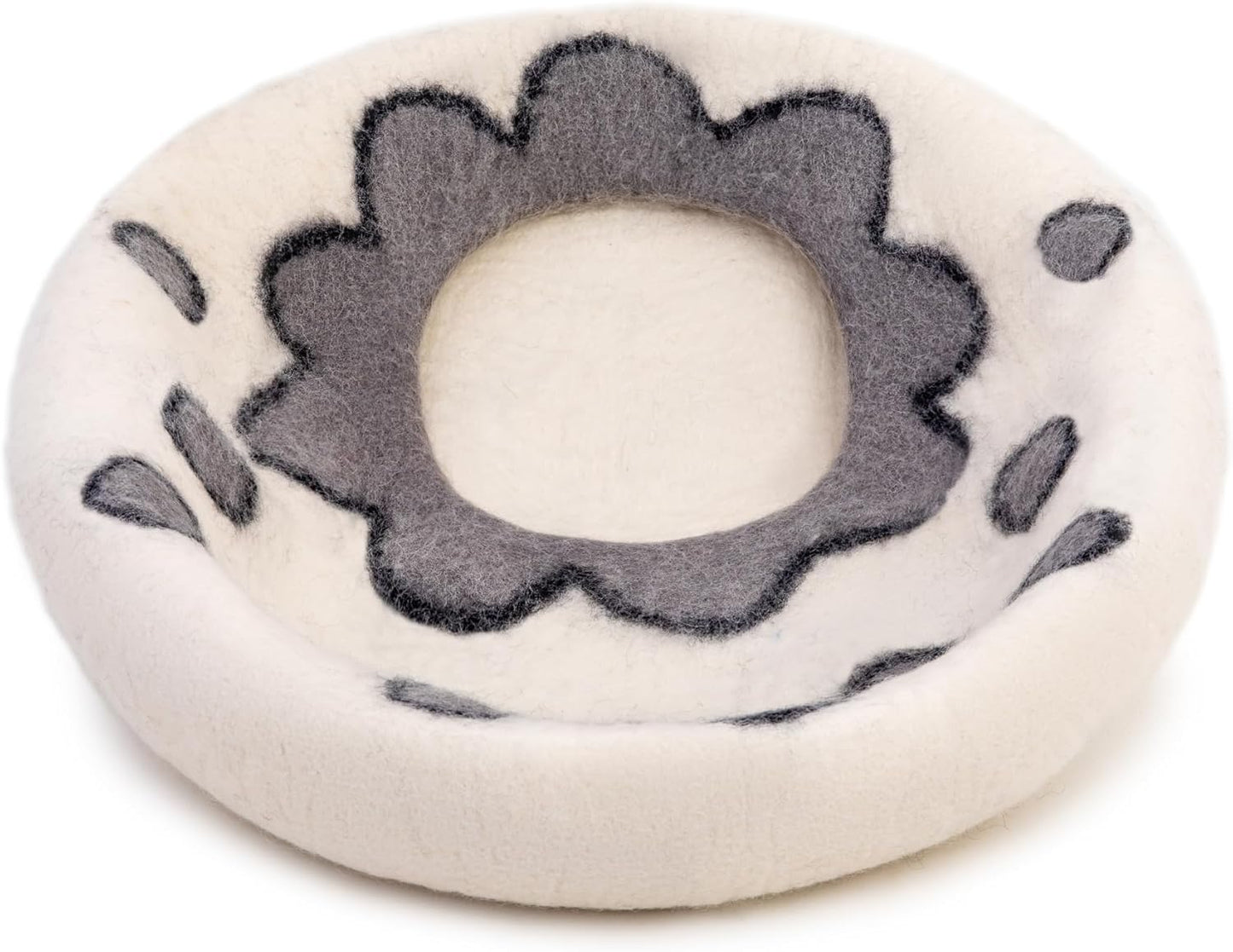 Woolygon Premium Felt Cat Cave Bed β Wool Kitty Beds Handcrafted Kitten Caves Bed for Indoor Cats - Made from 100% Eco-Friendly Merino Wool, Foldable Cat Hidewawy Covered Cat House Pod (Flower Collar)