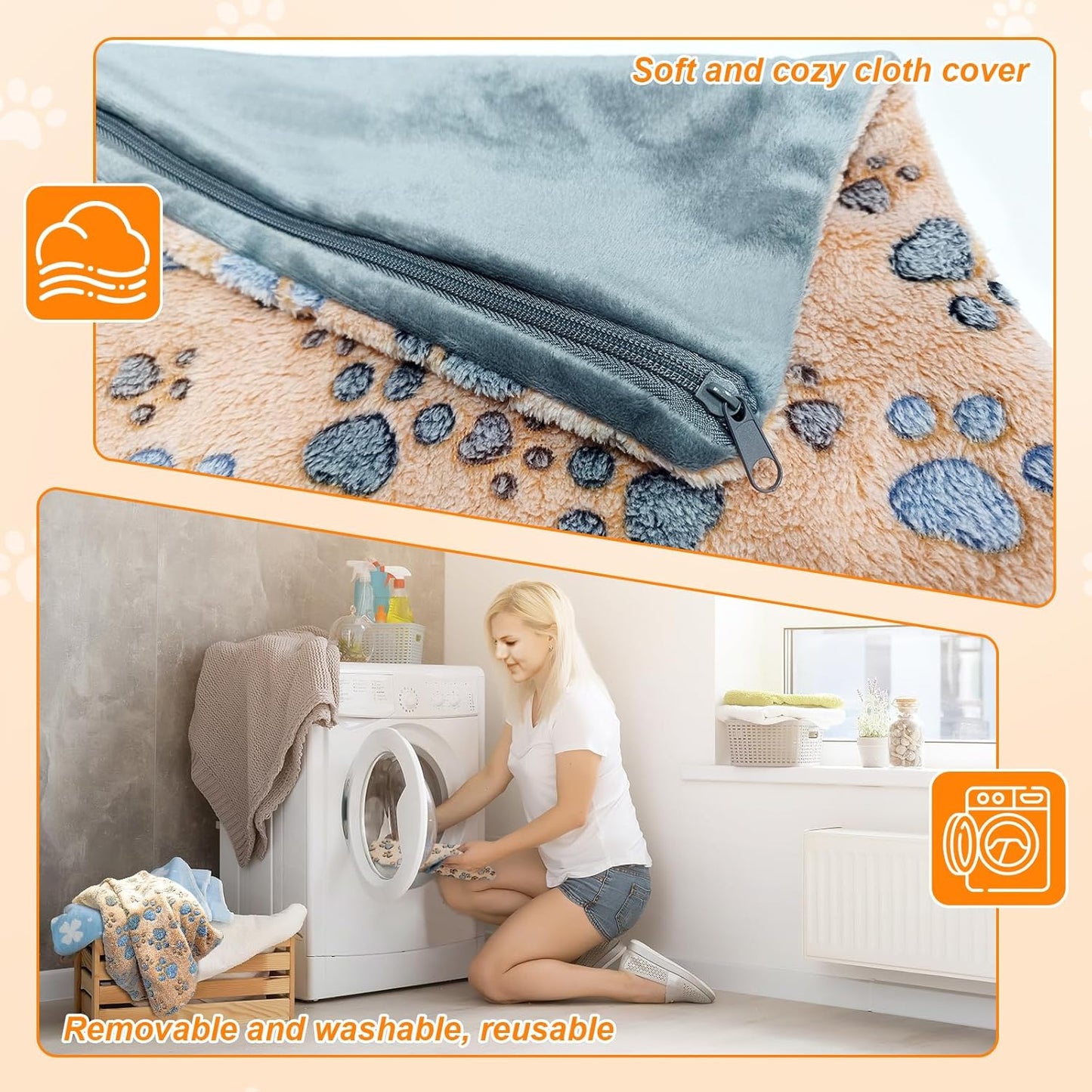 Dog Heating Pad,32×20 In Heating Pad For Dogs, Intelligent Temperature Control Switch With Normally Open On Function,Whelping Box With Reinforced Electric Wire Rope, Plush Fabric Cotton Cover-Apricot