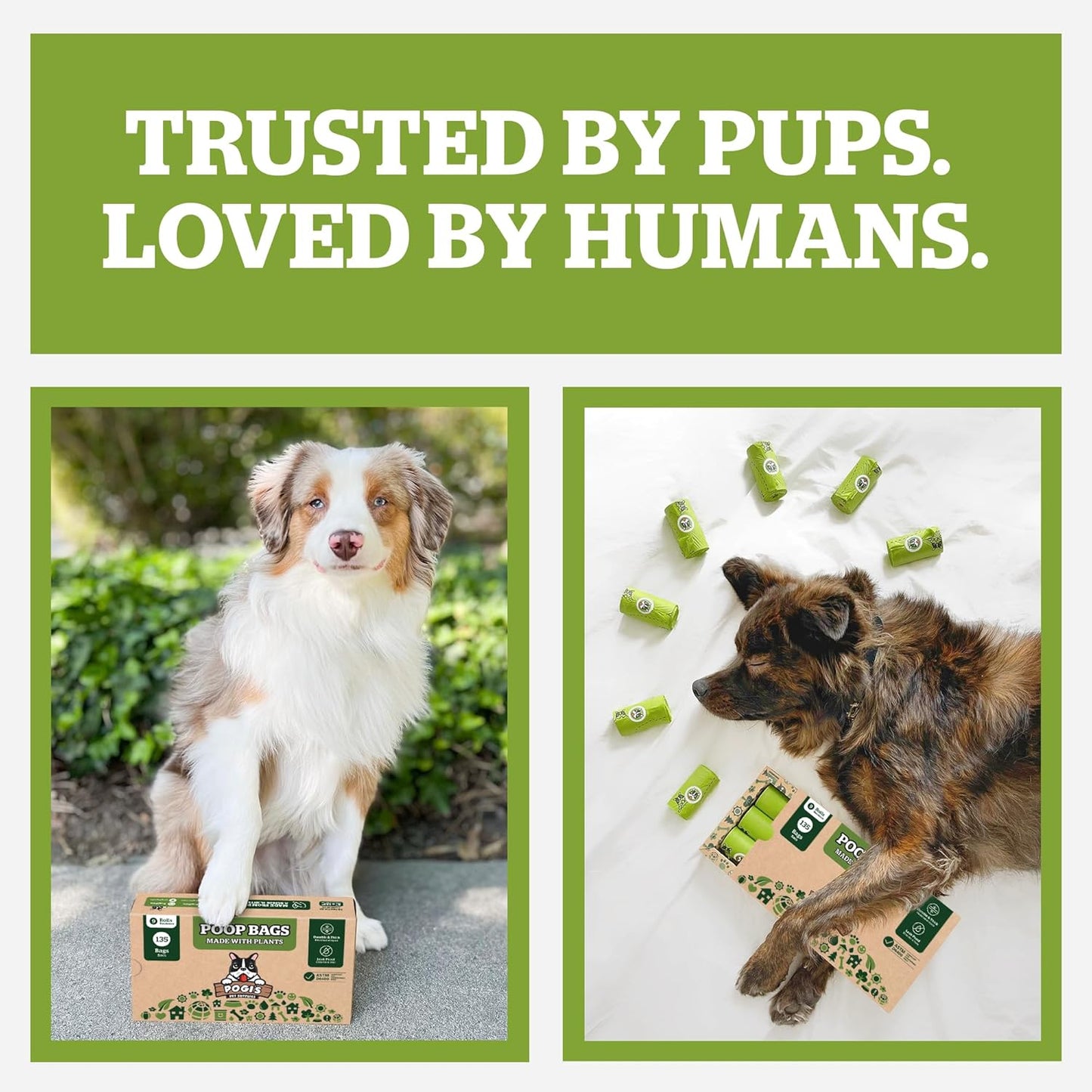 Pogi's Compostable Poop Bags – Leak-Proof, Extra-Large, Made with Plants – 9 Rolls (135 Bags)