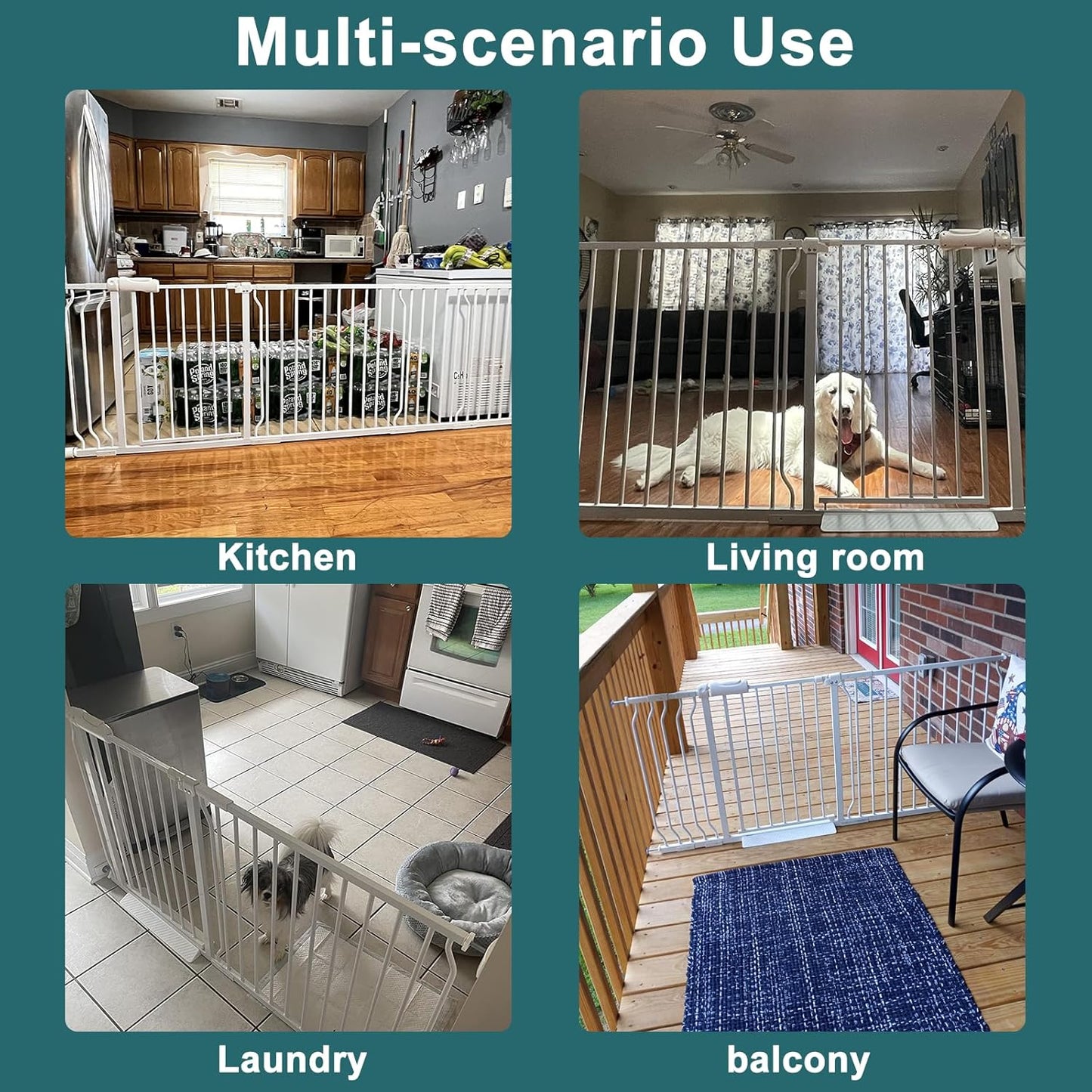 ALLAIBB Extra Wide Pressure Mounted Baby Gate Walk Through Child Kids Safety Toddler Tension White Long Large Pet Dog Gates with Extension for doorways Kitchen and Living Room (71.65-76.38"/182-194cm)