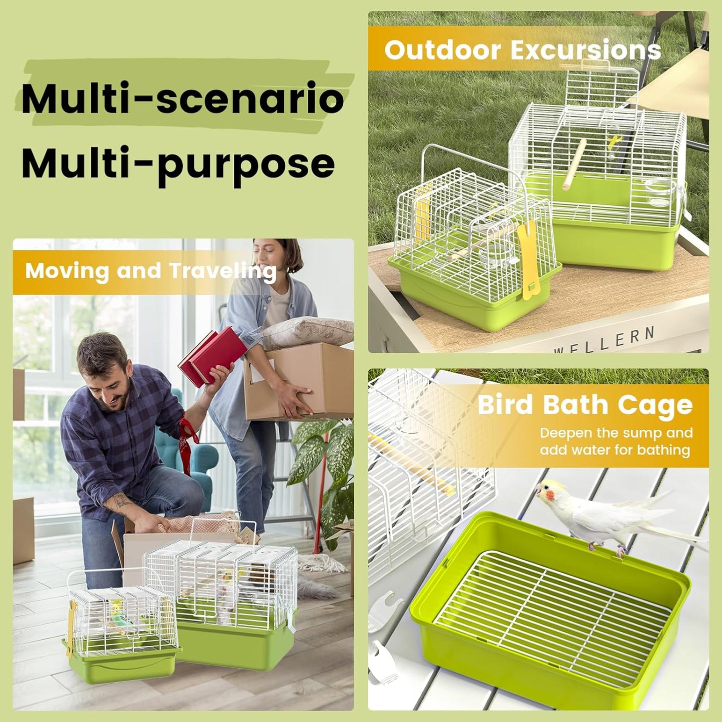 BAGHBPM Small Bird cage,Travel Cage for Birds and Small Animals, Parakeet cage,Bird Carrier Travel cage,Bird Travel cage, jaulas para pájaros,Green,(Size:S,M,L) (S)
