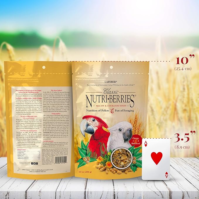 LAFEBER'S Classic Nutri-Berries Pet Bird Food, Made with Non-GMO and Human-Grade Ingredients, for Macaws and Cockatoos, 10 oz