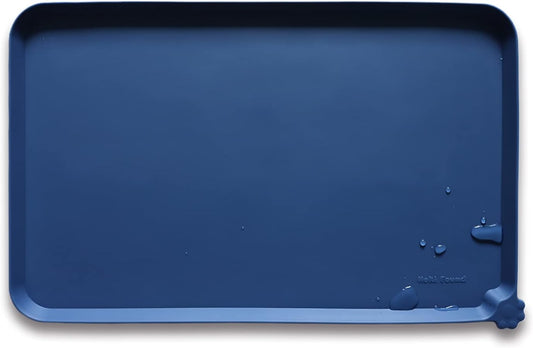 Hoki Found Silicone Pet Food Mats - Non Slip Dog Cat Bowl Placemats - Waterproof Dog Cat Food Mats - Suitable for Carpet - Indigo Ink