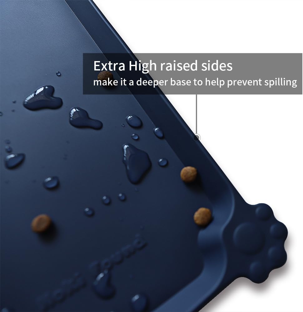 Hoki Found L Silicone Non Slip Pet Dog Cat Bowl Mats - Placemat - Waterproof Dog Cat Food Mats for Carpet - French Navy