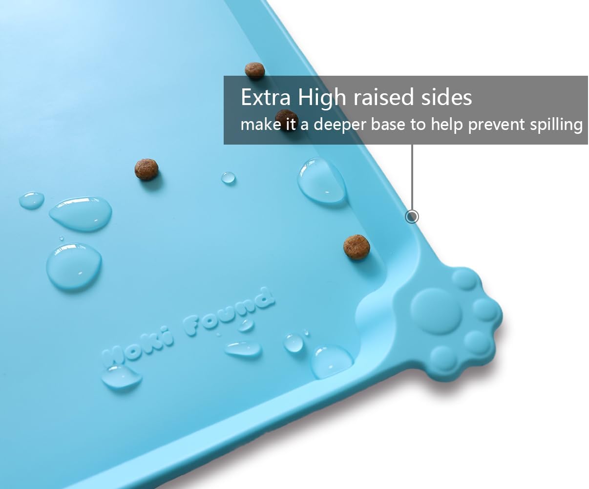 Hoki Found Large Silicone Non Slip Pet Dog Cat Bowl Mats - Waterproof Food Mats for Carpet - Arctic