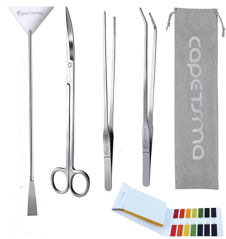 Capetsma Aquascape Tools, Long Stainless Steel Aquarium Plant Tools Aquarium Tweezers Scissors Spatula Tool Set Bonsai Kit Algae Scrapers Aquarium Cleaning Kit for Fish Tank Starter kit