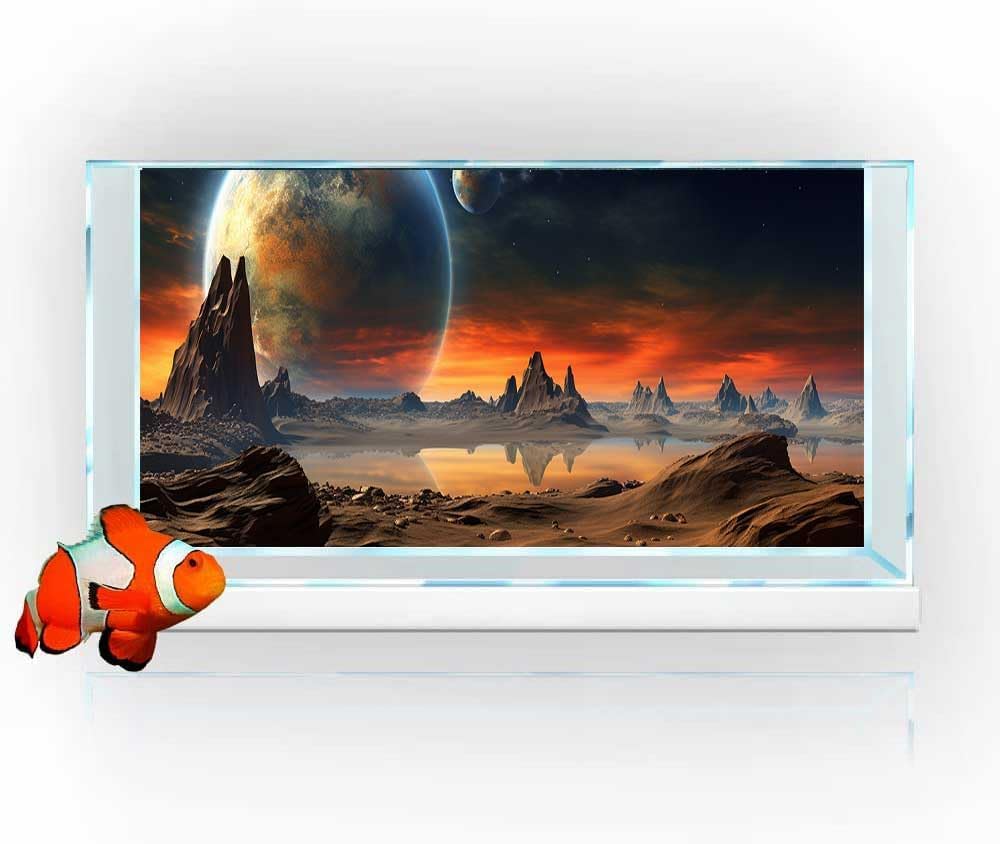 24X12IN Cosmic Aquarium Background, Cool Parallel Space Themed Fish Tank Background, Tropical Desert Terrarium Background with 8 EVA Double-Sided Tape