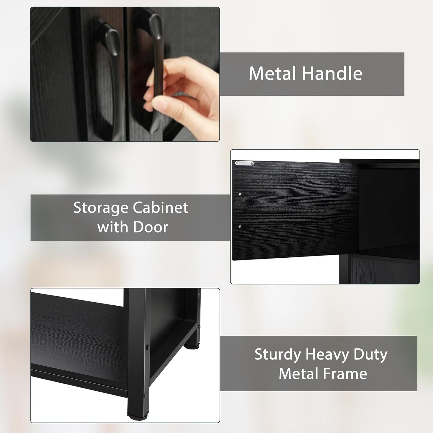 40 Gallon Tank Stand with Cabinet and Power Outlets, Heavy Duty Metal Aquarium Stand for 40-50 Gallon Breeder Tank, Turtle Tank, Double Terrarium Stand, 660LBS Capacity, Black
