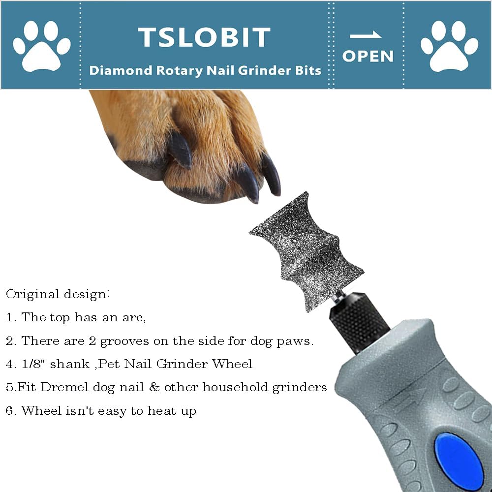 Diamond Dog Nail Grinder Attachment,1/8'' Pet Nail Grinder Wheel for Dremel Dog Nail Grinder, Diamond Rotory Bit for Dogs&Pets Nail Care,2-Pack（Large B+D）