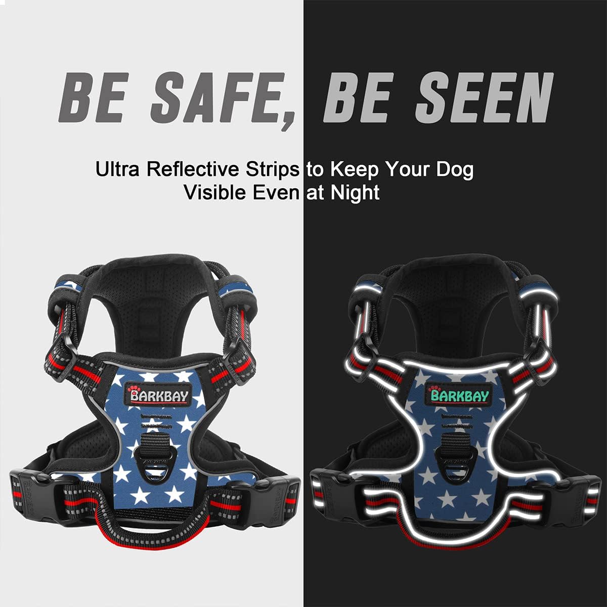 BARKBAY No Pull Dog Harness Front Clip Heavy Duty Reflective Easy Control Handle for Large Dog Walking(Star,M)