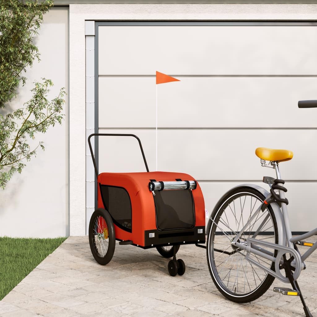Tidyard Pet Bike Trailer Orange and Black Oxford Fabric and Iron Pet Bicycle Carrier, Animal Bike Stroller for Cat, Puppy, Dog, Outdoor, Travel Style B