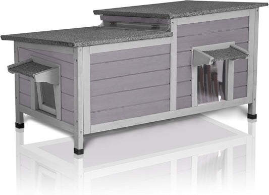 GUTINNEEN Outdoor Cat House Weatherproof Feral Kitty Shelter for Winter Cat Condo with Large Opening Roof (1-Story（AIR93）)