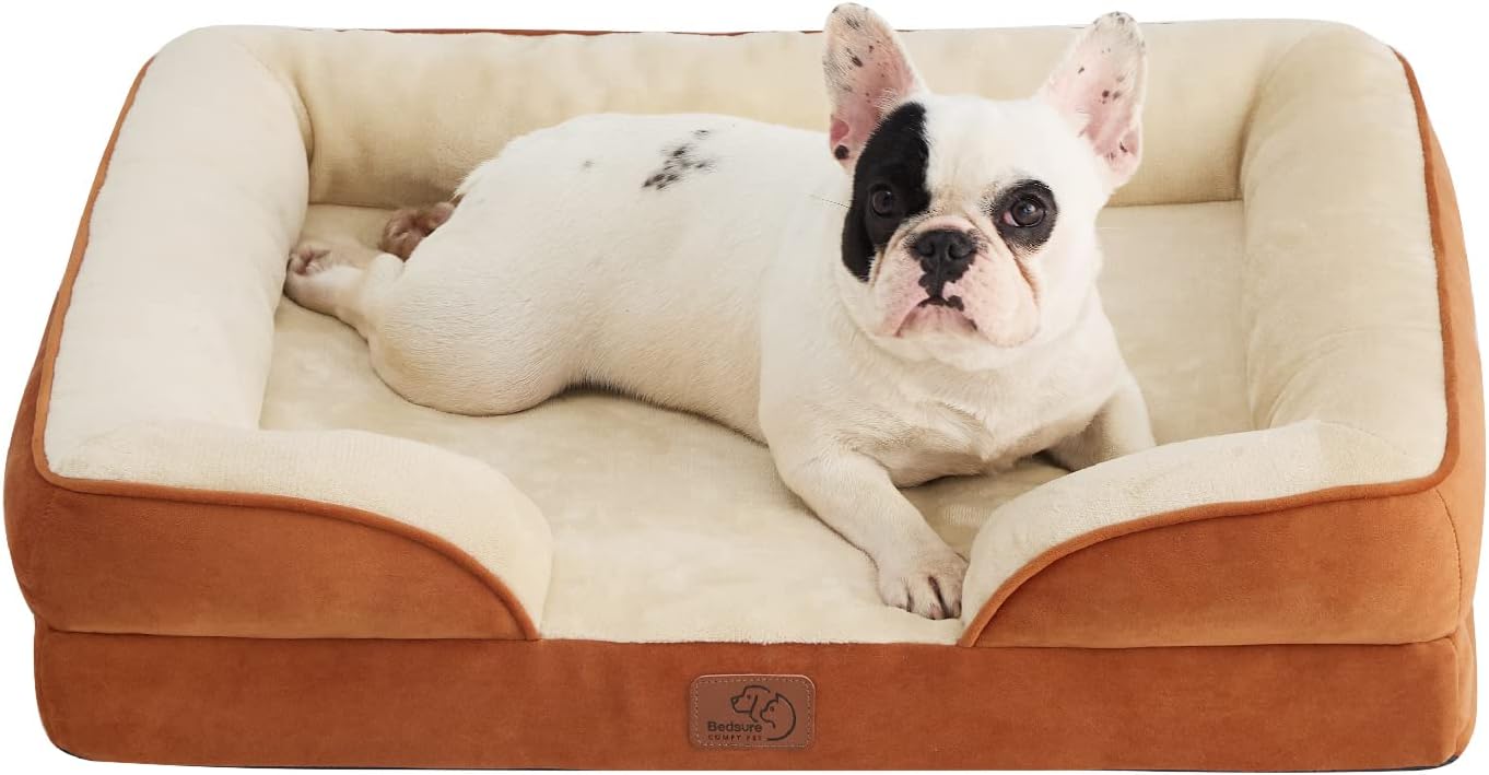 Bedsure Orthopedic Dog Bed Medium Size Dogs - Washable Medium Dog Cat Bed Waterproof, Comfort Pet Couch Sofa with Washable Removable Cover, Pets Bed with Nonskid Bottom, Ember Clay, 28"