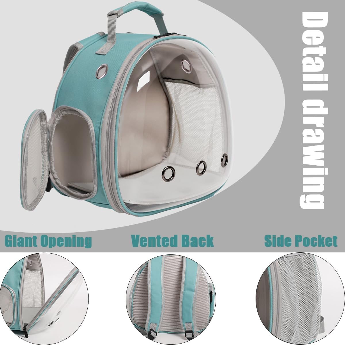 Hamster Backpack Carrier, Bearded Dragon Carrier Backpack with Clear Bubble Window,Small Animal Travel Backpack for Sugar Glider Hedgehog Rat Parrot, Airline Approved (Blue, Backpack)
