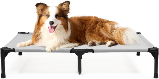 Elevated Dog Cots Beds for Large Dogs, Raised Outdoor Dog Bed with Frame, Lifted Pet Hammock Beds with Breathable Mesh, Non Slip, Easy to Clean, Grey