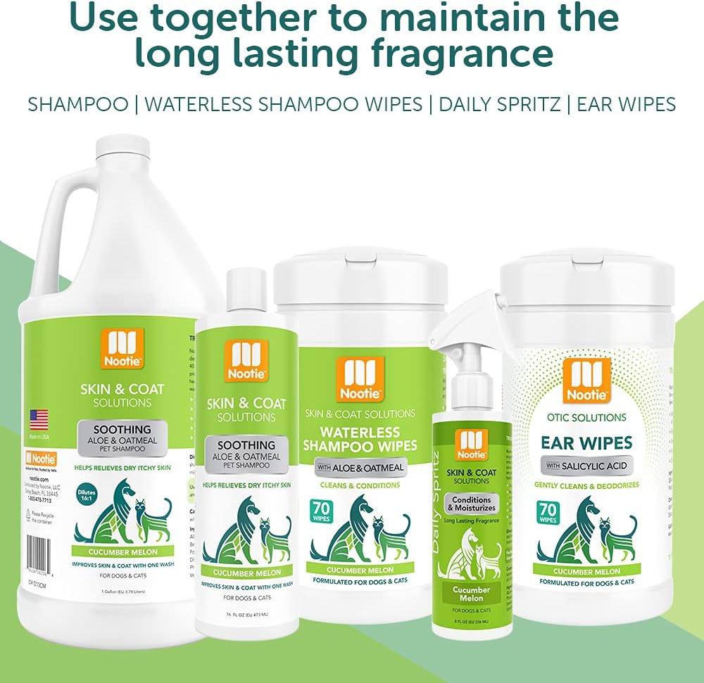 Nootie Aloe&Oatmeal Pet Shampoo for Sensitive Skin-Long lasting Cucumber Melon Shampoo-Helps Relieve Dry Itchy Skin for Dogs&Cat-Natural Ingredient-Soap Paraben&Sulfate Free-Cleans Conditions-1 Gallon