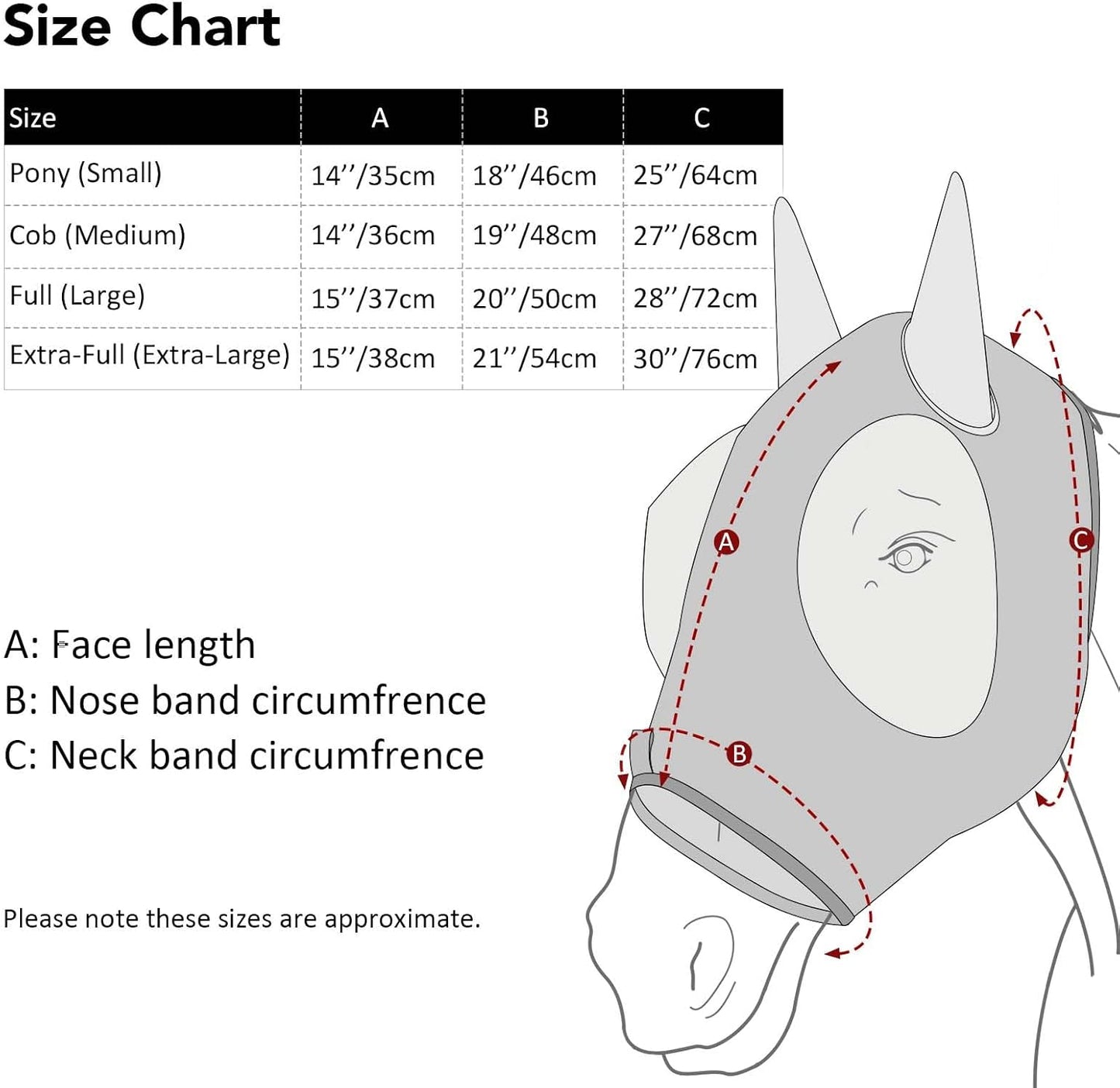 Harrison Howard Super Comfort Stretchy Fly Mask Large Eye Space with UV Protection Soft on Skin with Breathability Classic Letters M Cob