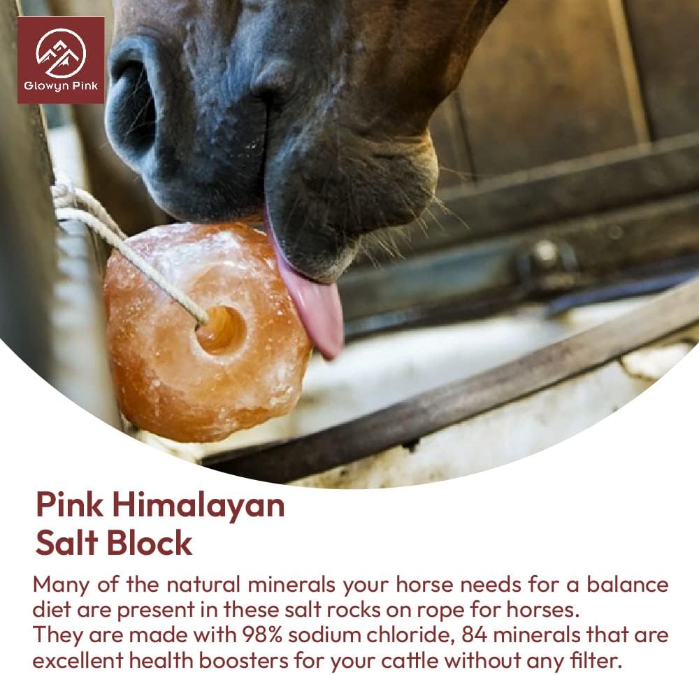 Himalayan Mineral Salt Block on Rope Pack of 4 (3lbs each) – 100% Organic Pink Salt Lick for Horses and Livestock. Deer Attractant with No Harmful Elements.