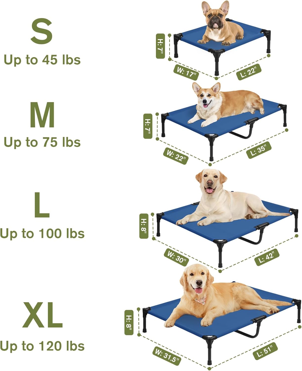 Medium Cooling Elevated Dog Bed, Outdoor Raised Pet Cots Beds for Medium Dogs with Breathable Mesh, Portable Pet Hammock, Lifted Travel Dog Bed with Non-Slip Feet, Easy to Clean, Blue, M