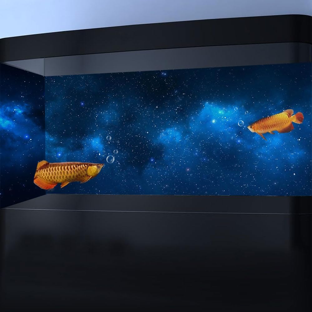48X24IN Starry Aquarium Background, Art Starry Fish Tank Decorations Background, with 8 EVA Double-Sided Tape