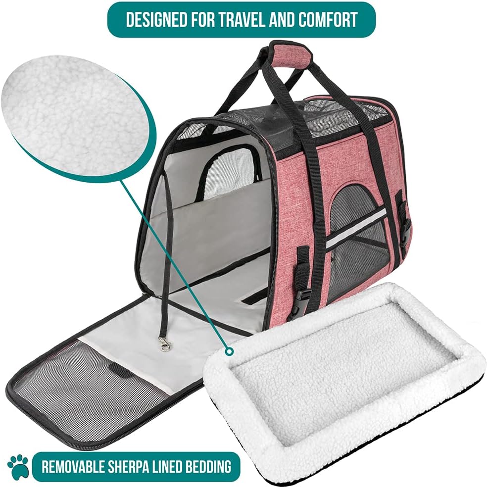 PetAmi Airline Approved Pet Carrier for Cat, Soft Sided Dog Carrier for Small Dog, Cat Travel Supplies Accessories Indoor Cats, Ventilated Pet Carrying Bag Medium Kitten Puppy, Large Heather White Red