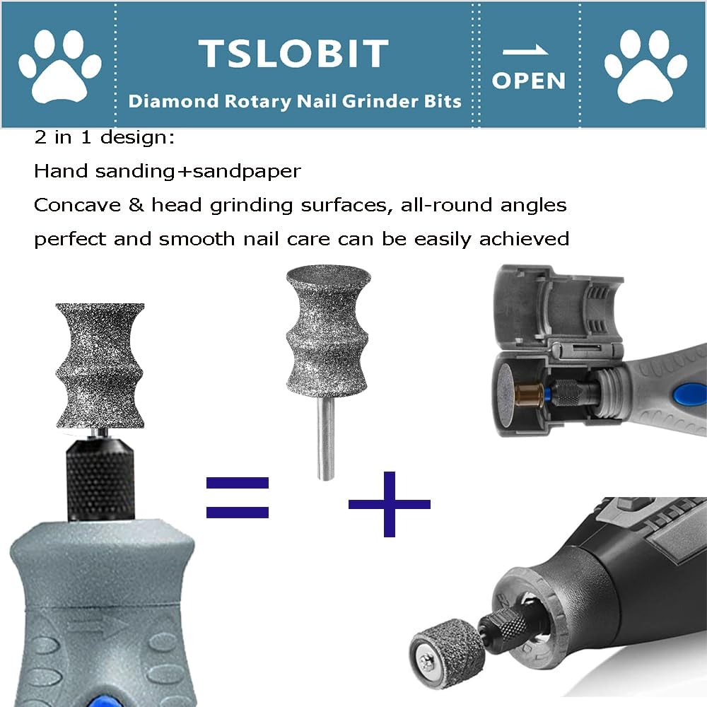 Diamond Dog Nail Grinder Attachment,1/8'' Pet Nail Grinder Wheel for Dremel Dog Nail Grinder, Diamond Rotory Bit for Dogs&Pets Nail Care,2-Pack（Large B+D）