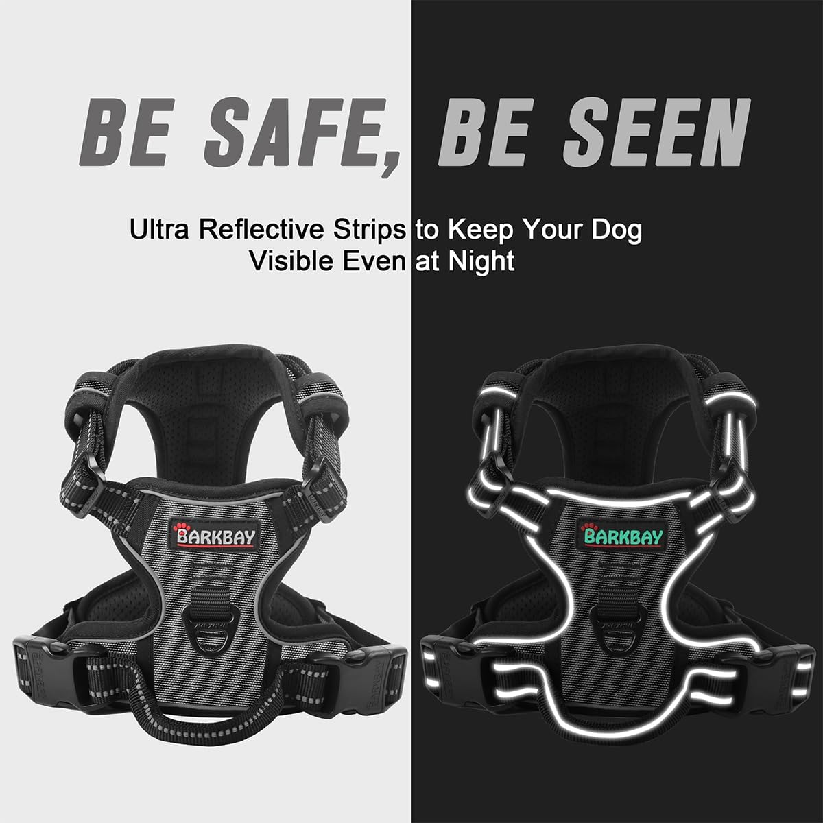 BARKBAY No Pull Dog Harness Front Clip Heavy Duty Reflective Easy Control Handle for Large Dog Walking(Dark Grey,S)