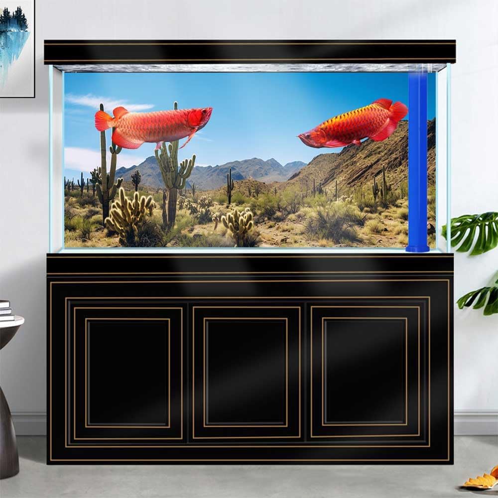 Reptile Habitat Background, Retro Desert Oasis Cactus Terrarium Background 24X16 in Background with 8 EVA Double-Sided Tape