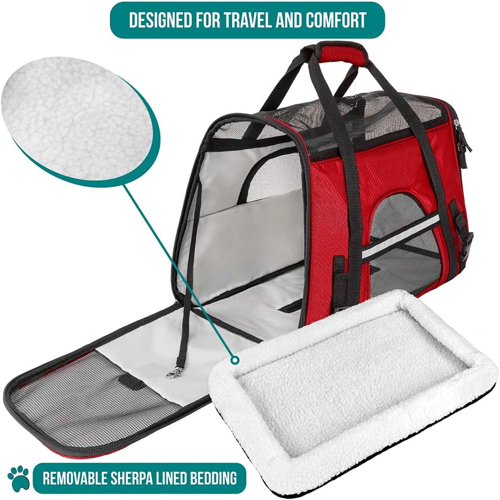 PetAmi Airline Approved Pet Carrier for Cat, Soft Sided Dog Carrier for Small Dogs, Cat Travel Supplies Accessories for Indoor Cats, Ventilated Pet Carrying Bag Medium Large Kitten Puppy, Large Red