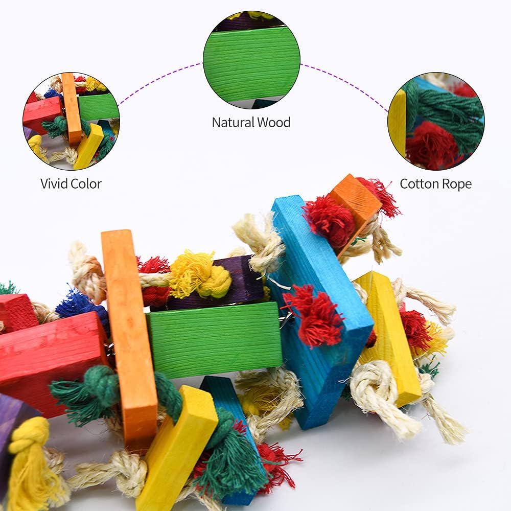 RUBY.Q 2 Pack Large Parrot Toy, 20in Bird Parrot Toy, Multicolored Natural Wooden Bird Chewing Toys for Large Macaws, African Grey and a Variety of Amazon Parrots (2 Pack)
