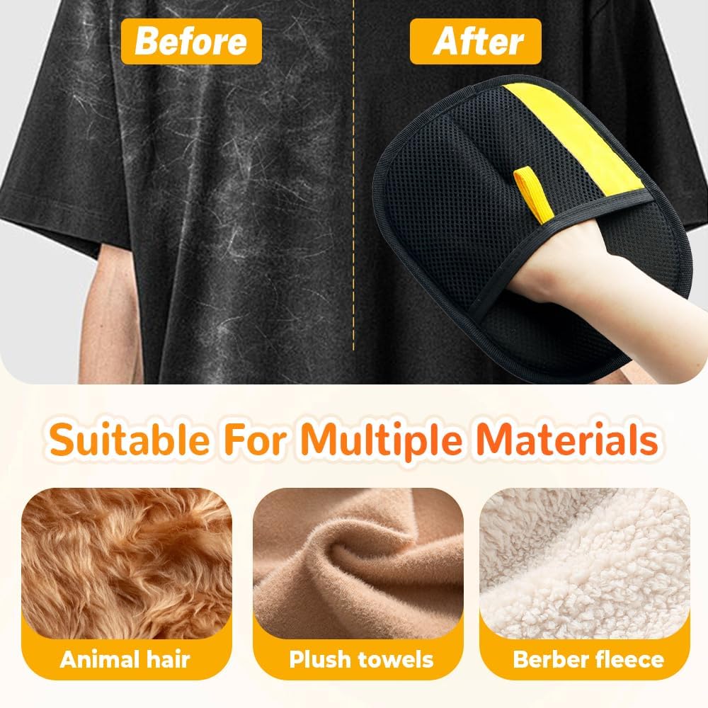 2025 Upgrade Pet Hair Remover Gloves, Reusable Cat Dog Grooming Gloves Pet Hair Remover Electrostatic Gloves, Premium Efficient Pet Hands on for Dogs, Cats & Horses with Long and Short Hair Fur (2)