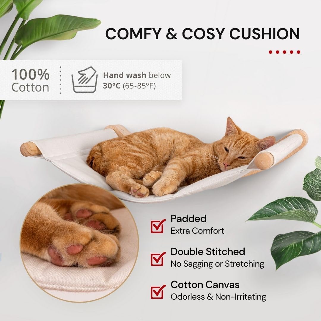 7 Ruby Road Cat Hammock Wall Mounted Shelf with Two Steps Set - Wall Shelves and Perches for Sleeping, Playing, Climbing and Lounging - Modern Cat Bed & Furniture for Indoor and Large Cats or Kitty