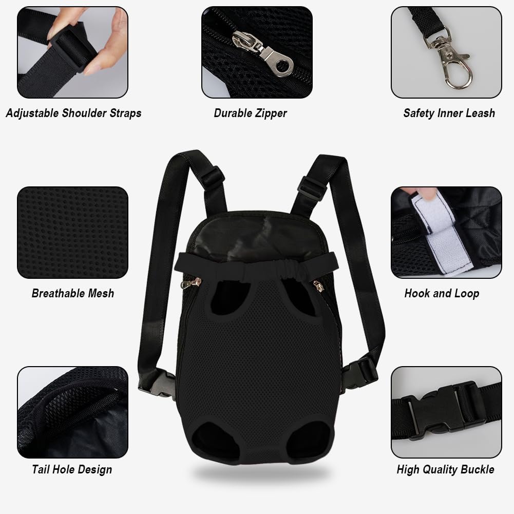 FEimaX Dog Carrier Backpack Pet Legs Out Front Cat Travel Bag, Adjustable Puppy Backpacks Carriers Hands-Free for Small Medium Dogs Cats Hiking Traveling Camping Daily Walking (Small, Black)
