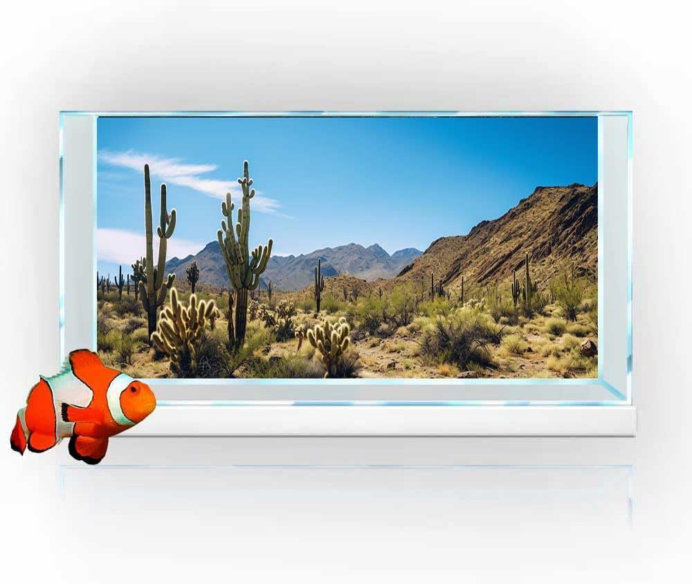 Reptile Habitat Background, Retro Desert Oasis Cactus Terrarium Background 24X16 in Background with 8 EVA Double-Sided Tape