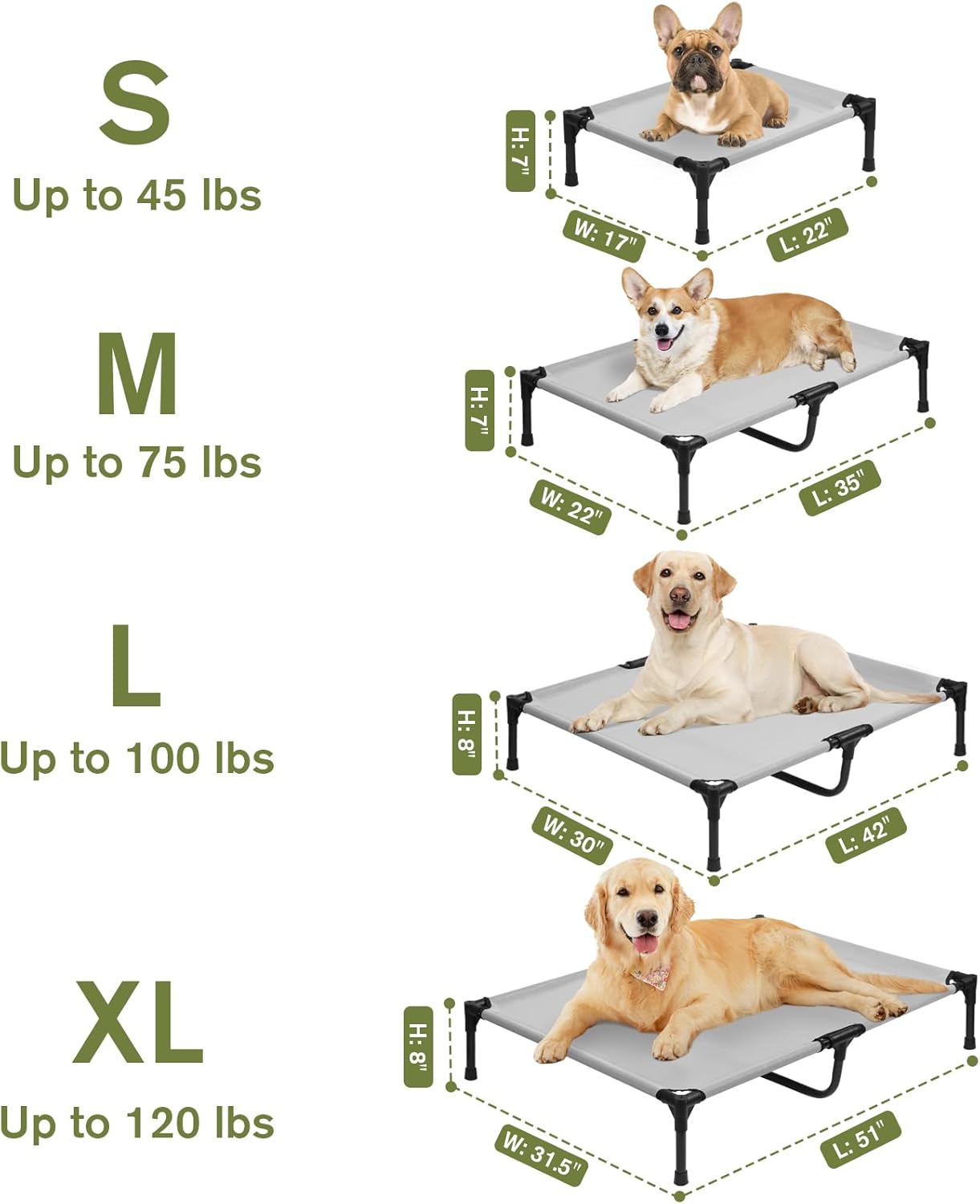 Small Elevated Dog Bed 22 Inch - Puppy Cooling Cot with Removable Washable Breathable Mesh, Raised Dog Cots Beds for Indoor and Outdoor, Grey