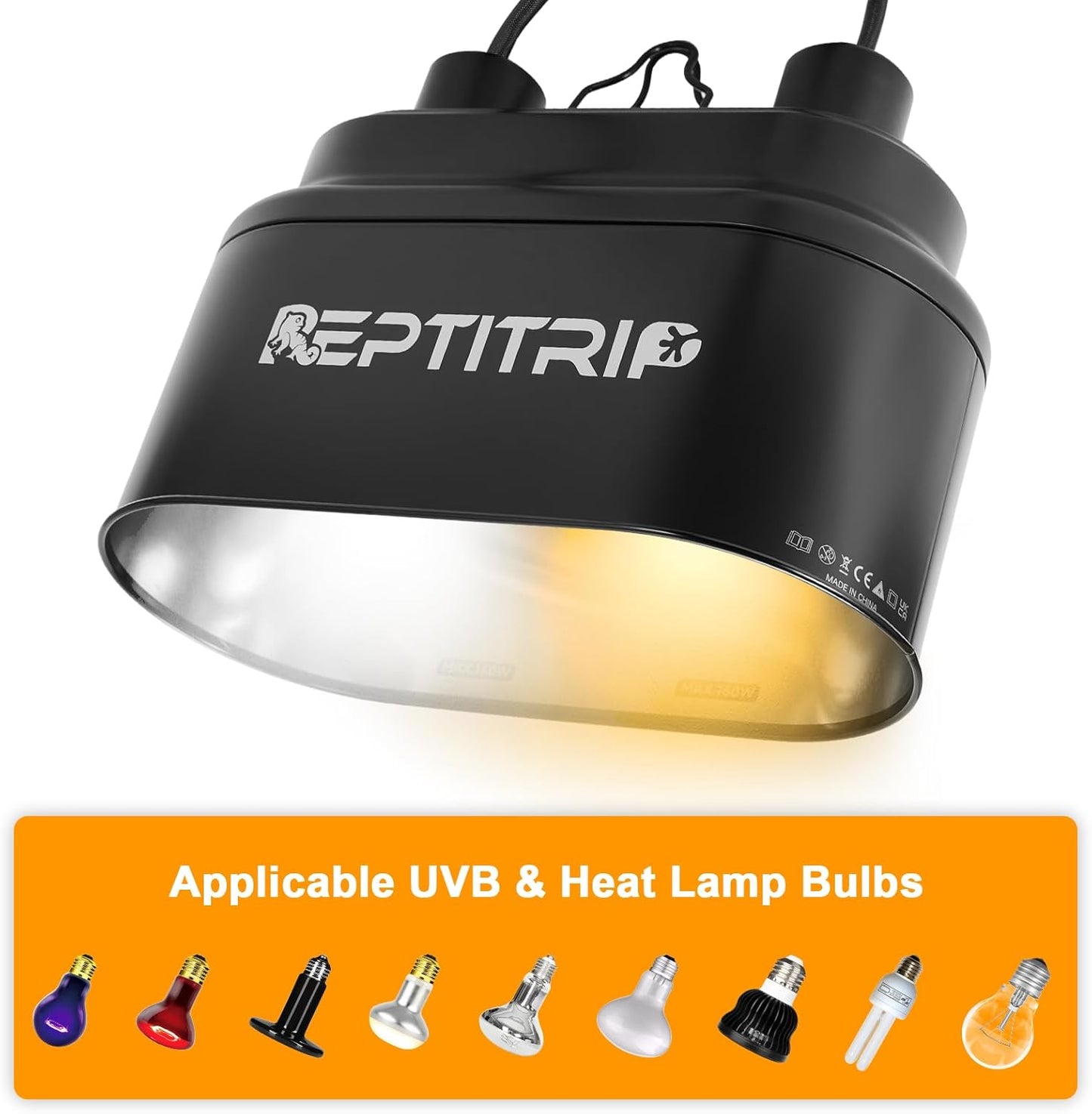 Dual Reptile Light Fixture with Switches, Reptile Heat Lamp Fixture, Reptiles Terrarium UVB Bulb Fixture for Bearded Dragon, Max 160W Each
