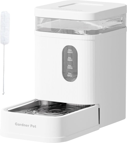 Gardner Pet Automatic Dog Water Dispenser Gravity Waterer with Stainless Steel Bowl Water Dispenser 6.5L Large Capacity Water Feeder for Dogs Cats Pets, BPA-Free Noise-Free (White, 6.5L)