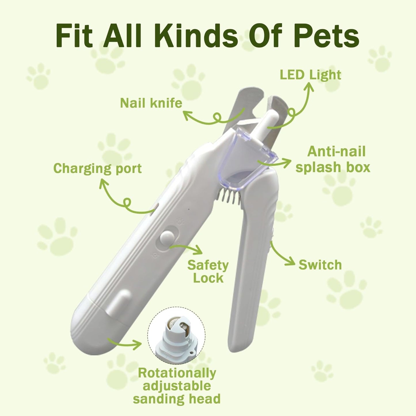 2-in-1 Dog Nail Grinder & Dog Nail Clippers Trimmers for Large Medium Small Dogs Cats Pets Claw Trimmer with LED Lights (Pink)