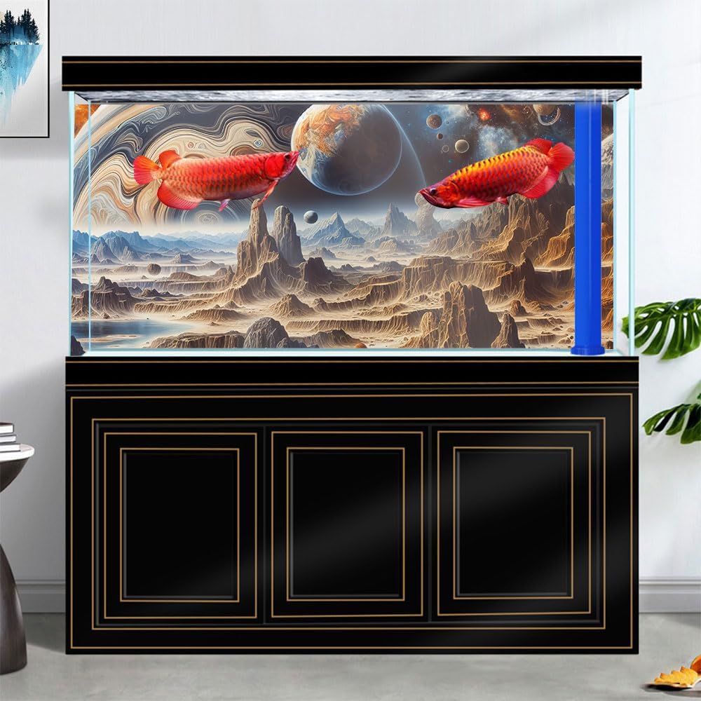 30X12IN Cosmic Spaceterrarium Background, Cool Parallel Space Themed Aquarium Reptile Habitat Background, Aquarium Background with 10EVA Double-Sided Tape