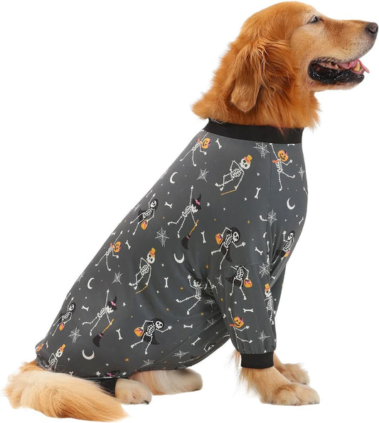 HDE Dog Pajamas One Piece Jumpsuit Lightweight Dog PJs Shirt for M-3XL Dogs Skeleton Bones - 2XL
