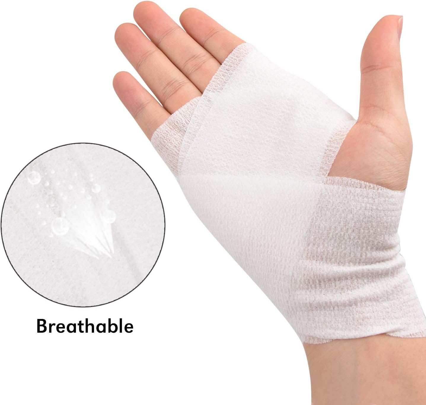 TOBWOLF 12PCS Self Adhering Bandage, 3" x5yd / 7.5cmx4.5m Cohesive Elastic Bandage Wrap Gauze Roll, Breathable Sports Tape, Medical Wrap for Wrist Ankle Knee Leg Sprains Swelling - White