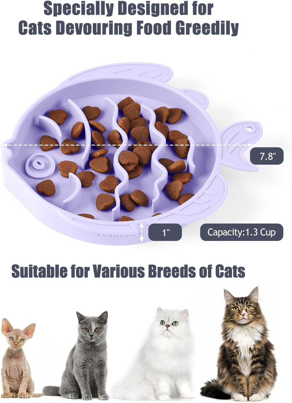 Coomazy 2-in-1 Silicone Slow Feeder Dog Cat Bowls, Lick Mat Interactive Puzzle Toy for Pets Dry/Wet Food Training, Keeps Dogs Cats Busy, Prevents Puppy Kitty Overeating (Purple, 1.2 Cup)