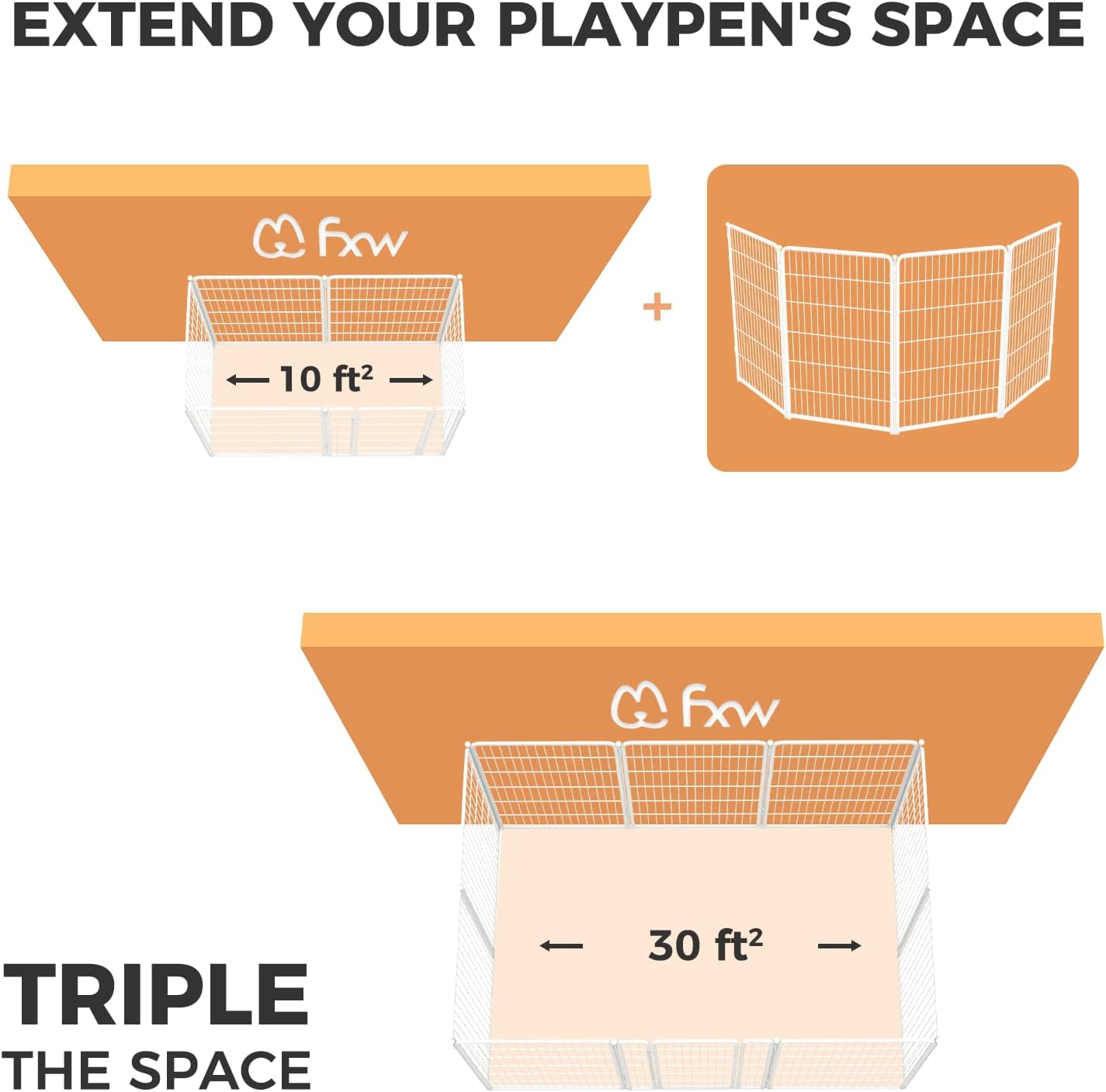 FXW Homeplus Unleashed Indoor Dog Playpen - Stress-Free and Safe Play, Heavy Duty 45 Inch 4 Wire Panels Dog Pen for Large Dogs, White│Patented