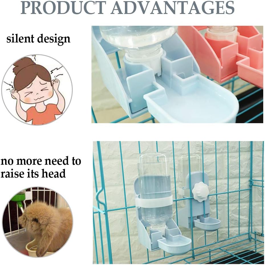 kathson Rabbit Water Bottle, 17oz Hanging Water Fountain Automatic Dispenser No Leak WaterFeeder for Bunny Chinchilla Guinea Pig Hedgehog Ferret, Blue